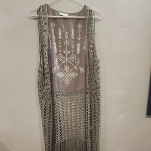 Kori Olive Crochet Vest with Tribal Print